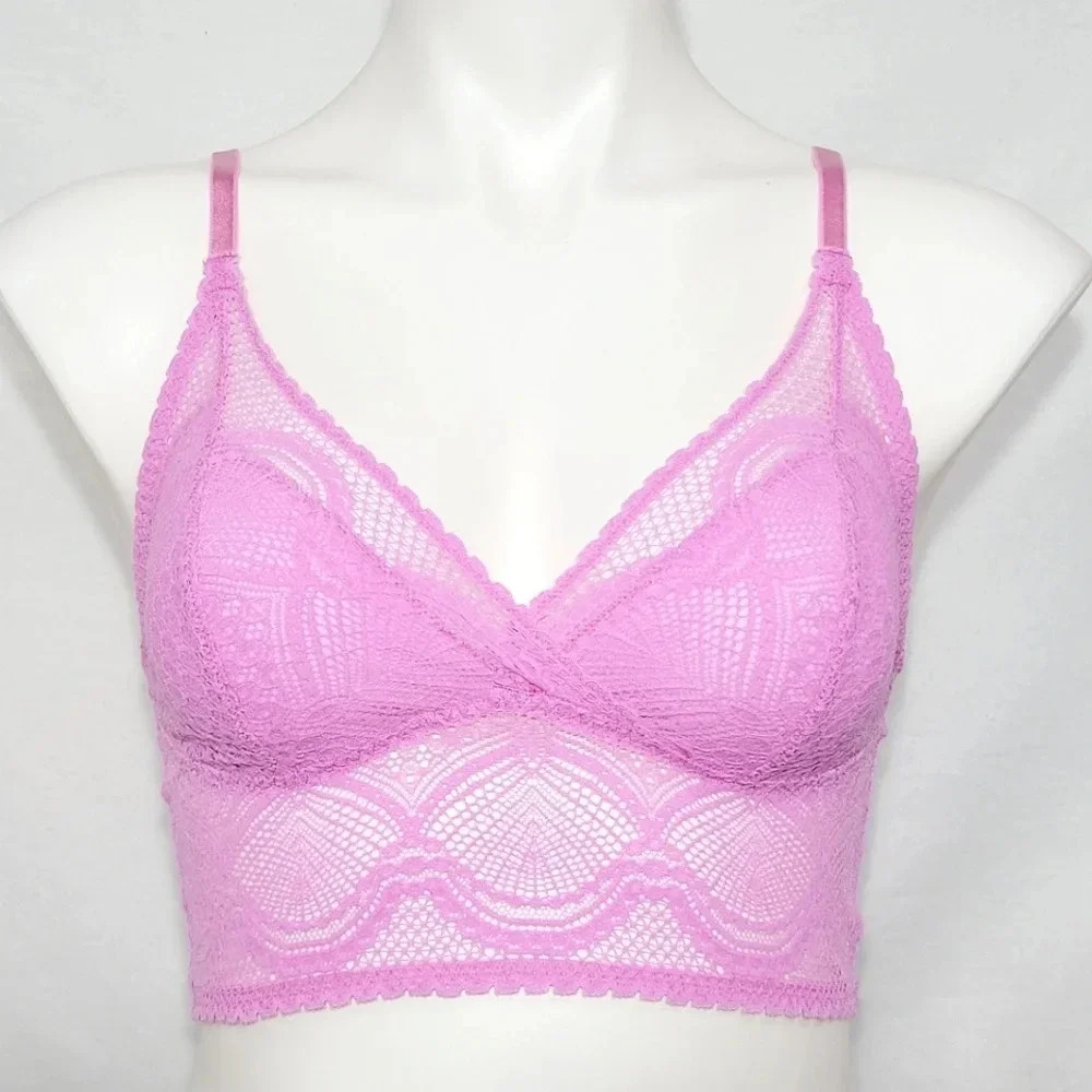 S/M‎ Felina 140103 Finesse Super Stretchy Lace Wire Free Cami Bralette Pink NWT